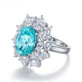 Bague en argent sterling 925 Paraiba créée par le laboratoire Etoilelier, aluminium Yttrium bleu trois étages